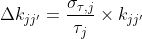 \Delta k_{jj'} = \frac{\sigma_{\tau,j}}{\tau_{j}} \times k_{jj'}